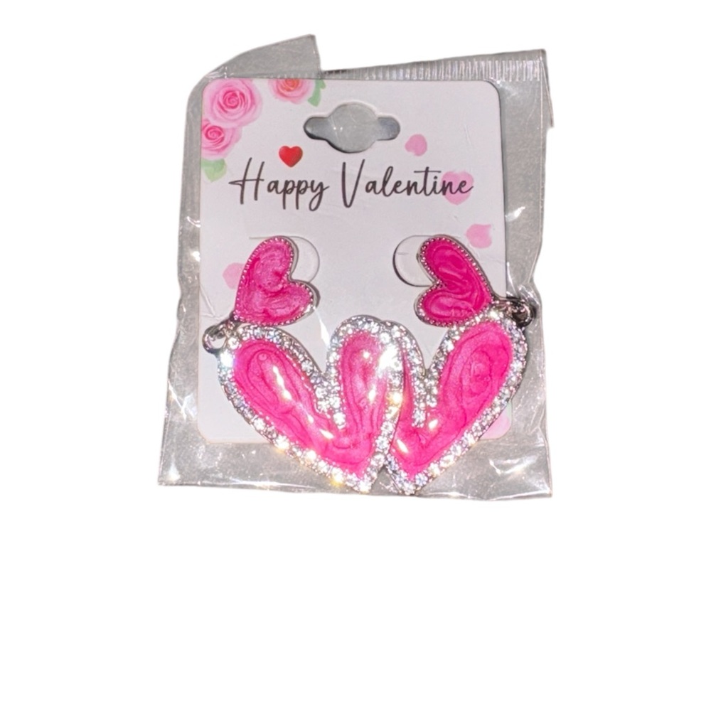 Pink Drop Heart Earrings
